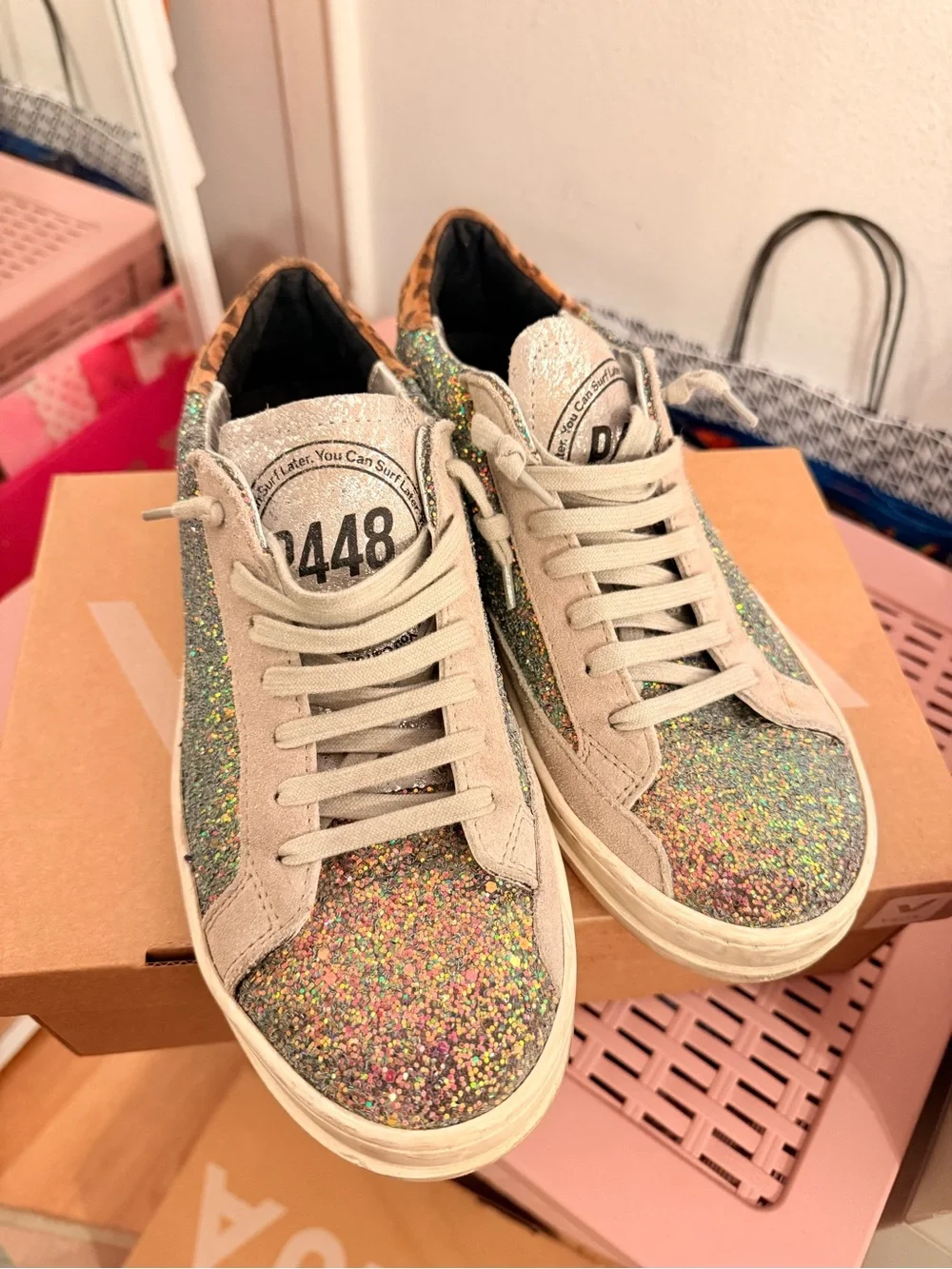 P448 Glitter Low-Top Sneakers in Multi-Color - Picture 1 of 11